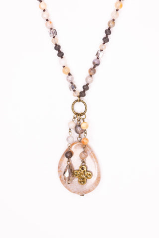 Gizelle Necklace - Grey Stone & Taupe Agate Charm