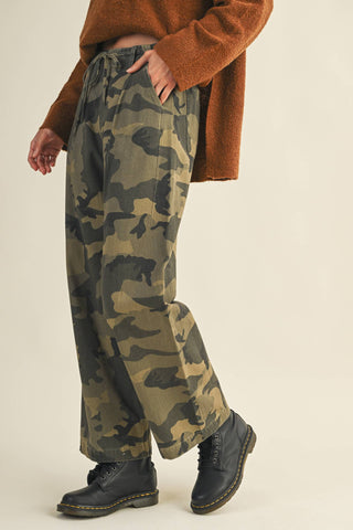 Camo Wide-Leg Drawstring Pant