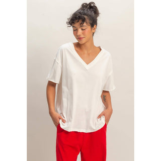 Washed V-Neck Oversized Tee