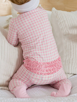 Pink Gingham Footed Ruffle One Piece Pajama