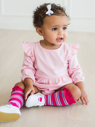 Pink Knit Long Sleeve Flutter Bubble Romper