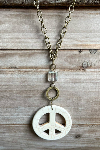 Groovy Necklace - White Peace Sign