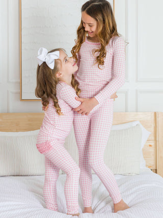 Girls Pink Gingham Ruffle Pajama Set