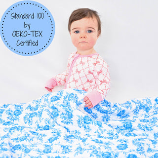 Blue Peony Muslin Swaddle Blanket