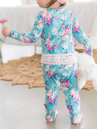 Fancy Me Floral Footed Ruffle One Piece Pajama