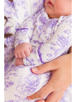 Wisteria Purple Butterfly Garden Toile Knotted Sleep Gown & Bow Hat Set
