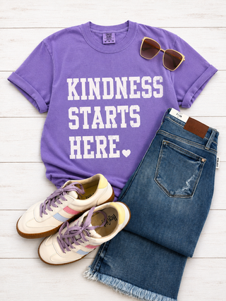 Kindness Starts Here Inspirational Graphic Tee | Comfort Colors