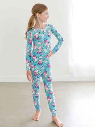 Fancy Me Floral Ruffle Girls Long Sleeve Pajama Set