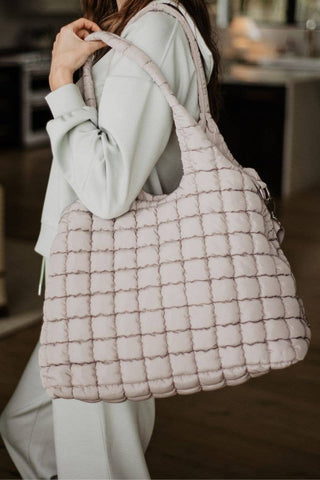 Sand Rectangular Quilted Puffer Tote Bag
