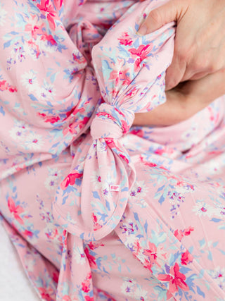 Pretty in Pink Floral Knotted Sleep Gown & Bow Hat Set