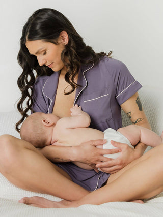 Premium Bamboo Maternity & Nursing Pajama Set (Button Down)