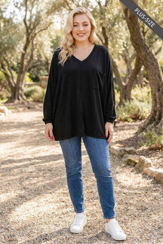 Relaxed V-Neck Knit Top - Plus Size