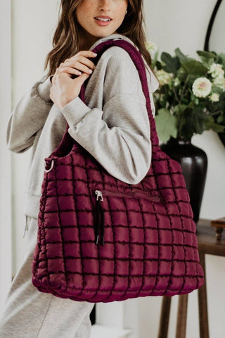 Wine Rectangular Puffer Tote Bag