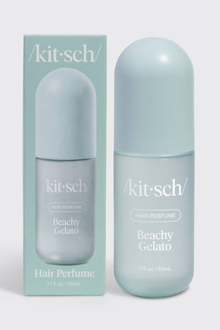 A Kit Sch Hair Perfume bottle and its matching mint green packaging box, featuring the scent name 'Beachy Gelato' on a clean light gray background.