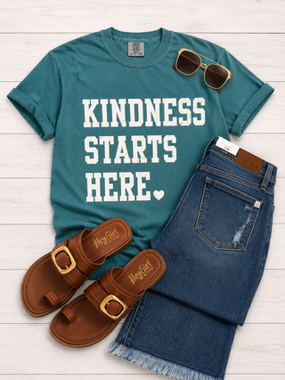 Kindness Starts Here Inspirational Graphic Tee | Comfort Colors