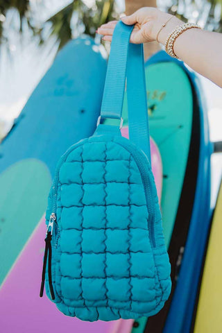 Teal Blue Quilted Sling Bag