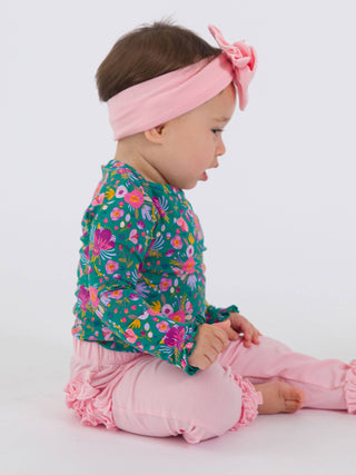 Emerald Floral Knit Long Sleeve Ruffle Bodysuit