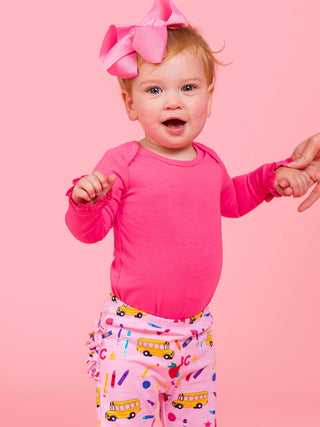 Hot Pink Knit Long Sleeve Ruffle Bodysuit