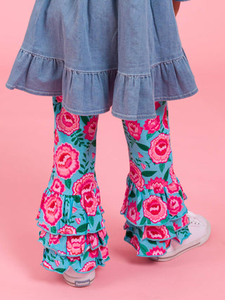 Light Wash Denim Stretch Denim High Low Ruffle Tunic