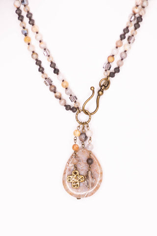 Gizelle Necklace - Grey Stone & Taupe Agate Charm