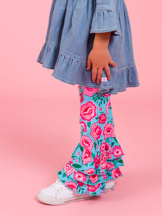 Light Wash Denim Stretch Denim High Low Ruffle Tunic