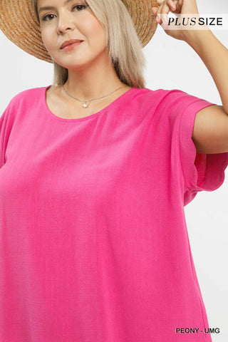 Scallop Hem Linen Blend Top - Plus