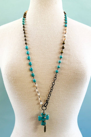 Valerie Necklace - Turquoise Stone Cross Pendant