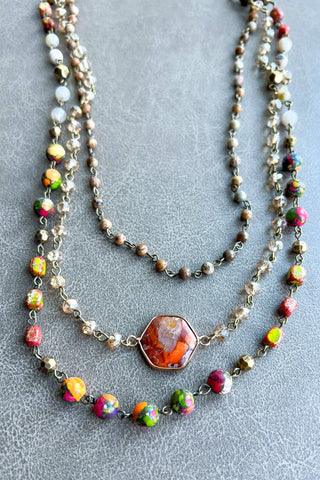 Janet Necklace - Orange Convertible Beaded