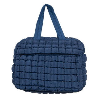 Navy Quilted Weekender Duffel Bag w/ Pass-Thru Slip