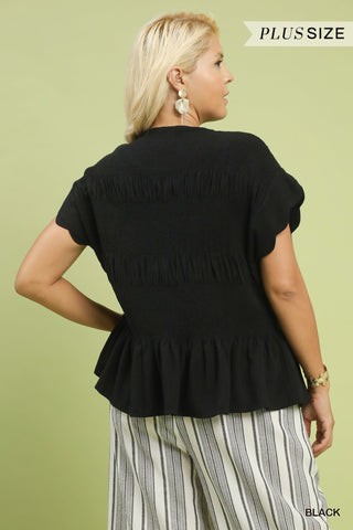 Seaside Scallop Peplum Blouse – Plus