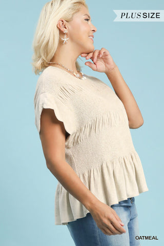Seaside Scallop Peplum Blouse – Plus