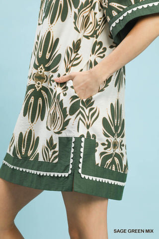 Mix Border Print Midi Dress