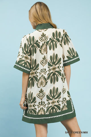 Mix Border Print Midi Dress