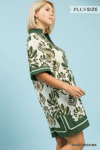 Mix Border Print Midi Dress - Plus