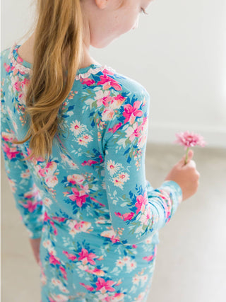 Fancy Me Floral Ruffle Girls Long Sleeve Pajama Set