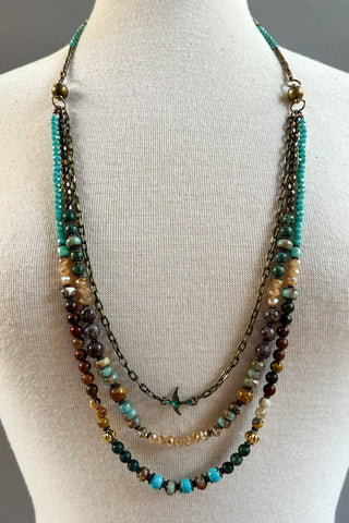 Multistrand beaded necklace on a mannequin bust