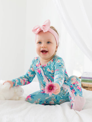 Fancy Me Floral Footed Ruffle One Piece Pajama