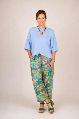Blue Drop Shoulder Relaxed Fit Sweater Top