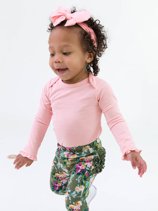 Pink Knit Long Sleeve Ruffle Bodysuit