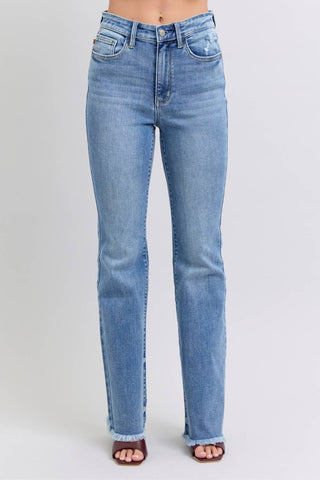 Judy Blue High Waist Bootcut Jeans w/ Frayed Hem