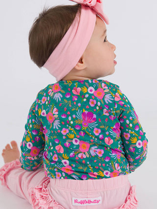 Emerald Floral Knit Long Sleeve Ruffle Bodysuit