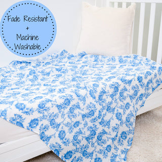 Blue Peony Muslin Swaddle Blanket