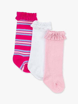 3-Pack Knee High Ruffle Socks