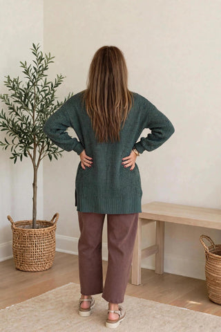 Relaxed Waffle Knit Open Front Cardigan – Ash Jade