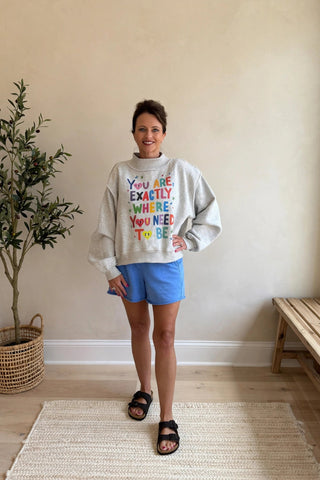 Reversible Inspirational Graphic Mock-Neck Crop Sweatshirt