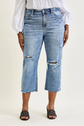 Judy Blue High Waist w/ Destroy Crop Wide Leg - Plus