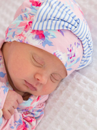 Pretty in Pink Floral Knotted Sleep Gown & Bow Hat Set