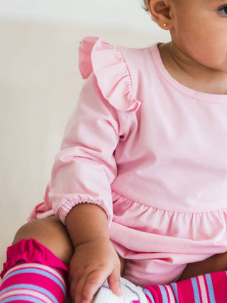 Pink Knit Long Sleeve Flutter Bubble Romper