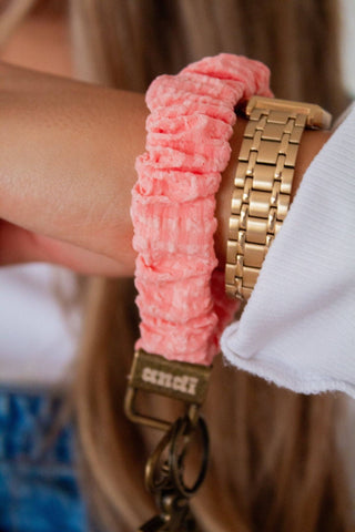 Coral Gingham Wristlet Keychain