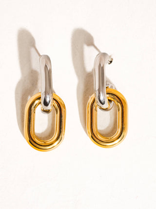 Mixed Metal Double Chain Drop Earrings